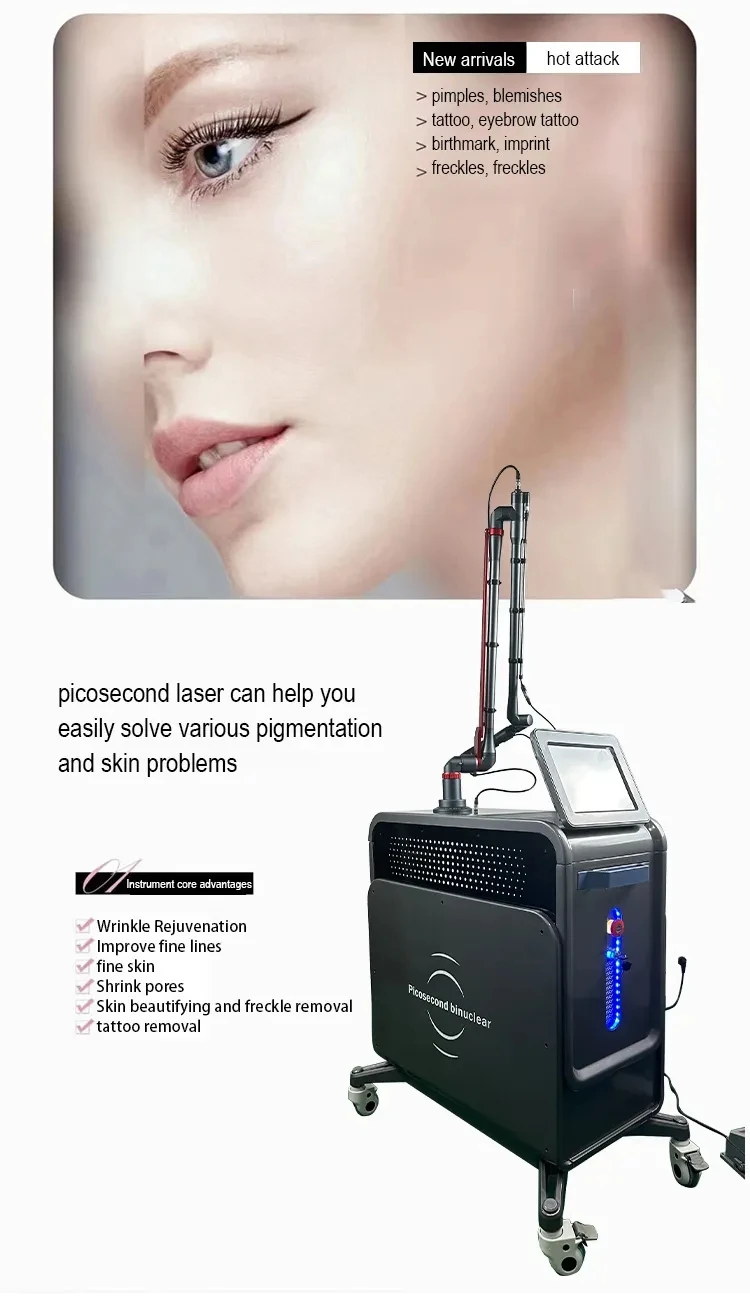 Máquina profesional de eliminación de tatuajes con láser Pico Picosecond Q Vertical con conmutación Nd Yag Laser