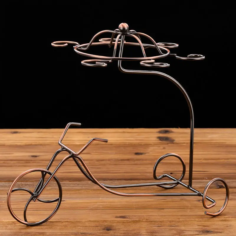 Wrought Iron Wire Industrial Wholesale Hotel Storage Desktop Modern Table Gold Metal Countertop Glass Bottle Holder Wine Rack