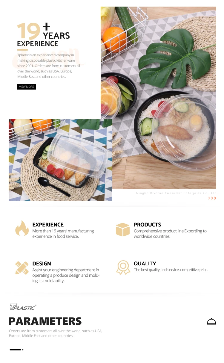 52oz Square Plastic Pp Container With Lids Food Container Bpa Free Take