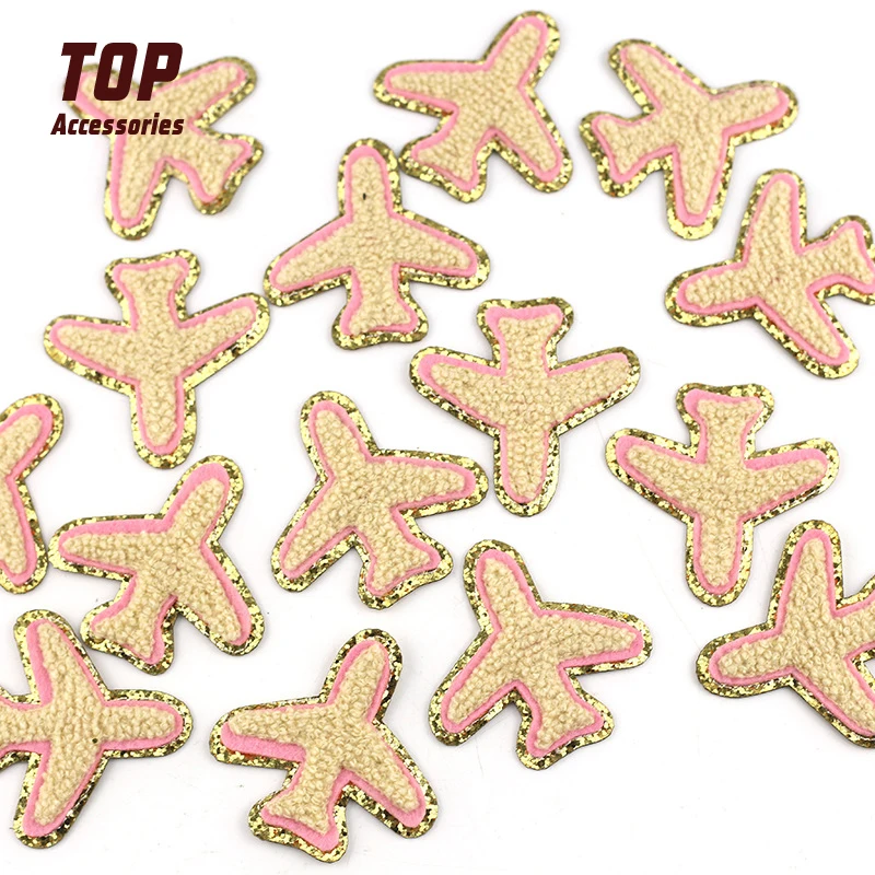 Wholesale Iron On Chenille Cartoon Patches Airplane Anchor Flamingo Palm Sequin Patches in Stock