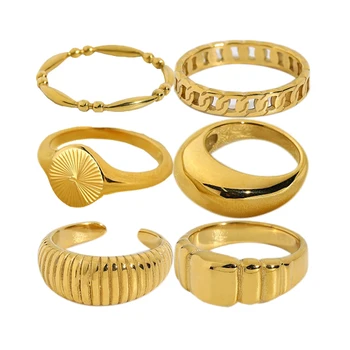 Fashion jewelry female women chunky signet dome rings 18k gold plated stainless steel ring