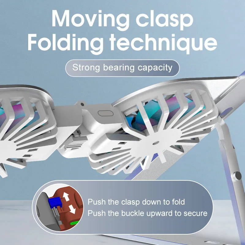New Laptop Stands Tablet Holder with Fans RGB Light 6 Angles Adjustable Aluminum Foldable Portable Computer Accessories 4