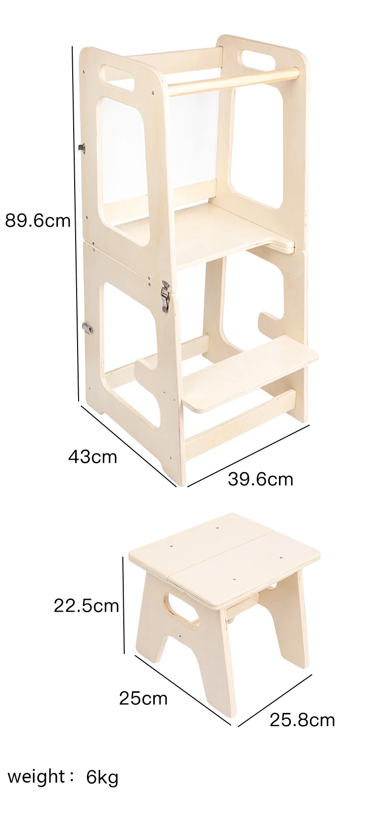 Benutzerdefinierter Babystuhl, verstellbar, zusammenklappbar, Küchenhelfer, Tritthocker, Holz, Montessori-Lernturm für Kleinkinder