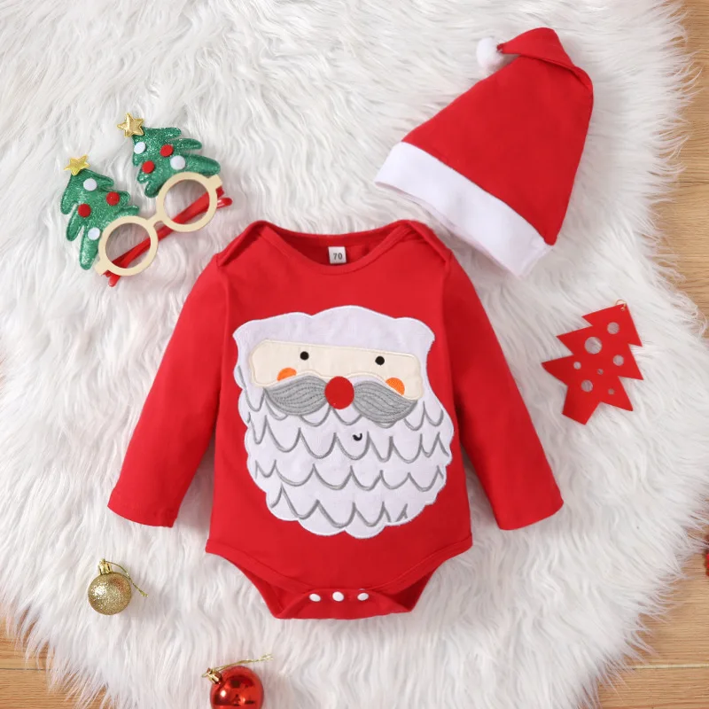 Red Christmas Santa Claus Baby Clothing Romper Warm Winter Long Sleeves Christmas Celebrate Baby Clothes