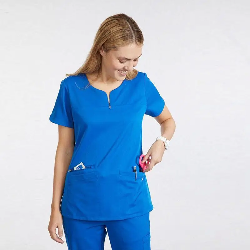 ECBC Beautician Scrubsuit Set Uniforms Tops Medical Uniforms Cotton with Zipper