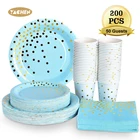 Blue Blue YACHEN 200pcs Blue Dots Party Supplies Disposable Paper Tableware Sets With Napkins Cups Sets Para Fiestas