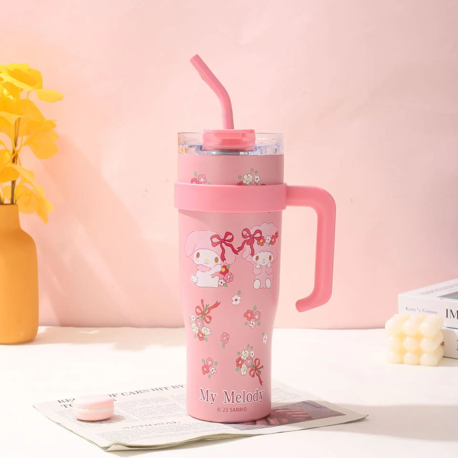 insulation cup girls high color value portable handle coffee cup 2024 new straw water cup female