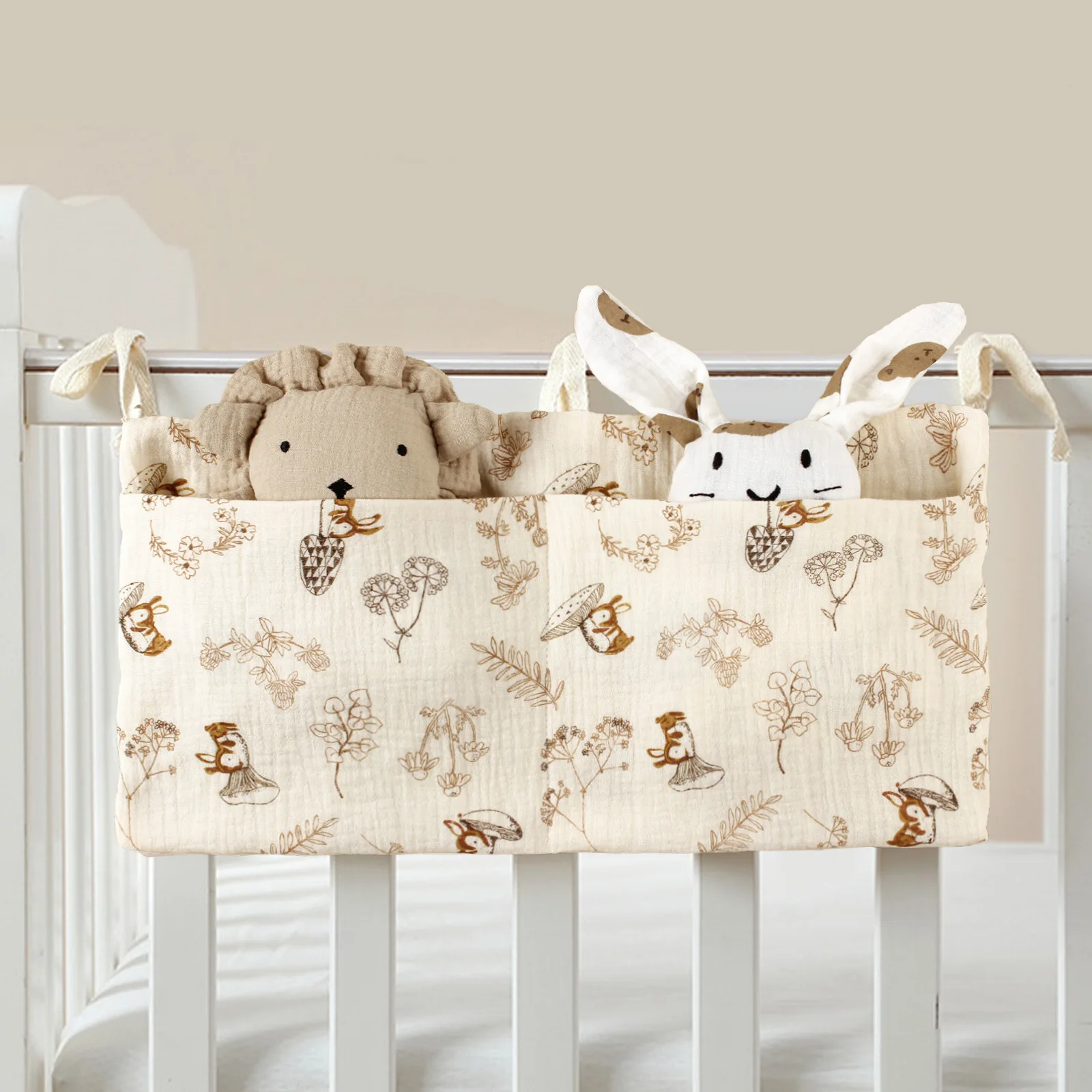 Nest Baby bedside bed hanging storage bag pocket diaper caddy cotton muslin baby nursery crib organizer