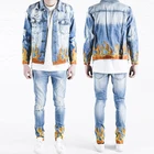 Jacket Can Be Customized Custom Bulk Set Ripped Jeans Printed Fire Embroidered Jean Jacket For Men