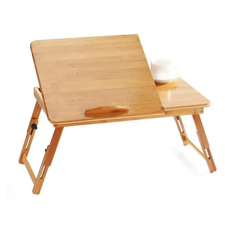 Best Sellers Wholesale Portable Bamboo Foldable Laptop Desk For Bed With Adjustable Legs And Side Drawer