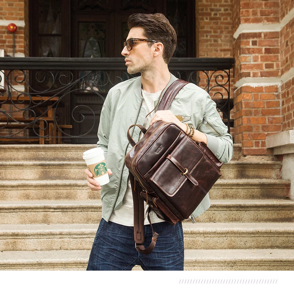 Contact's Crazy Horse Leather Travel Backpack for 14 inch laptop 36-55 lt