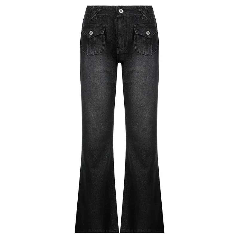 Women's Fashion Bootcut Jeans Low Waist Flared Skinny Colored Washed Denim Pants Breathable and Loose Fit factory