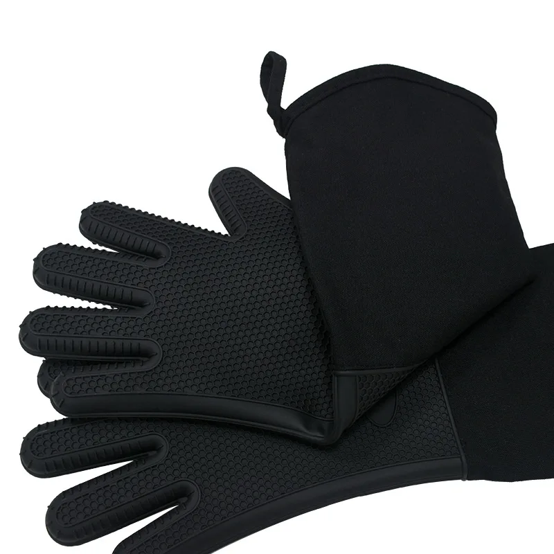 Customized 50cm Long Gloves Kitchen Five Fingers Honeycomb Cotton Microwave Oven Baking Heat Insulation Silicone Gloves