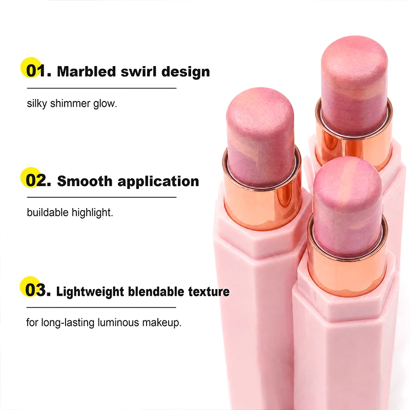 product custom logo face highlighter stick with pink gradient shimmer finish for private label beauty brands oem odm-2