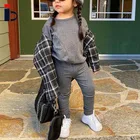 2021 New Autumn Kids Girl Printed Letter Daily Home Outfit Gray Burgundy Korean Style Girl's Clothing Set For 3-7t