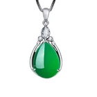 Silver Necklace Noble Natural And Elegant Chrysoprase In Water Droplet Shape S925 Sterling Silver Necklace