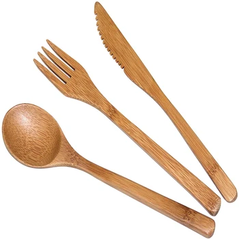 LOGO OEM custom feature material origin type household outdoor portable bamboo tableware set bamboo knife fork and spoon set t