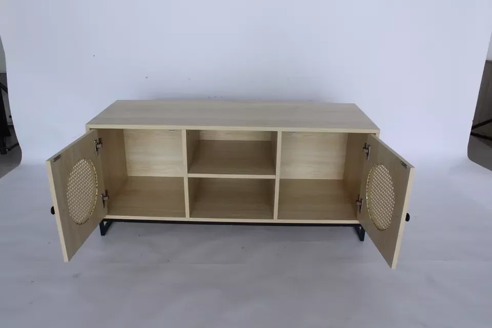 Circle Pattern Living Room Home Furniture Metal legs Drop Test Rattan Wicker Plastic Mdf Wood Tv Stand Table