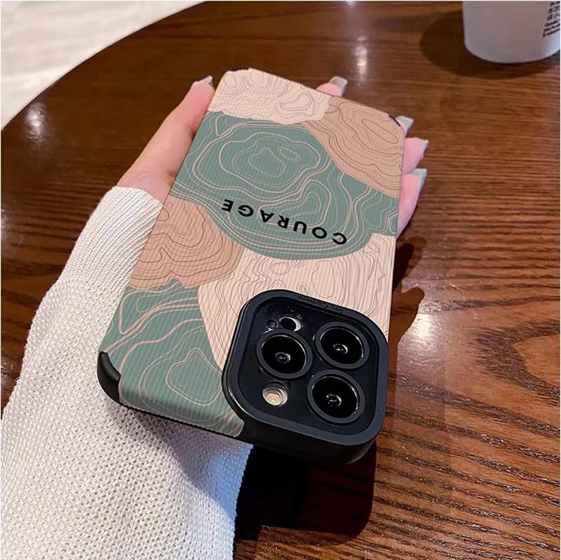 Courage Color Wave Printing Soft TPU Artificial Leather Mobile Phone Cover Case For Iphone 7 8 X Xr Xs 11 12 13 14 15 16 Pro Max