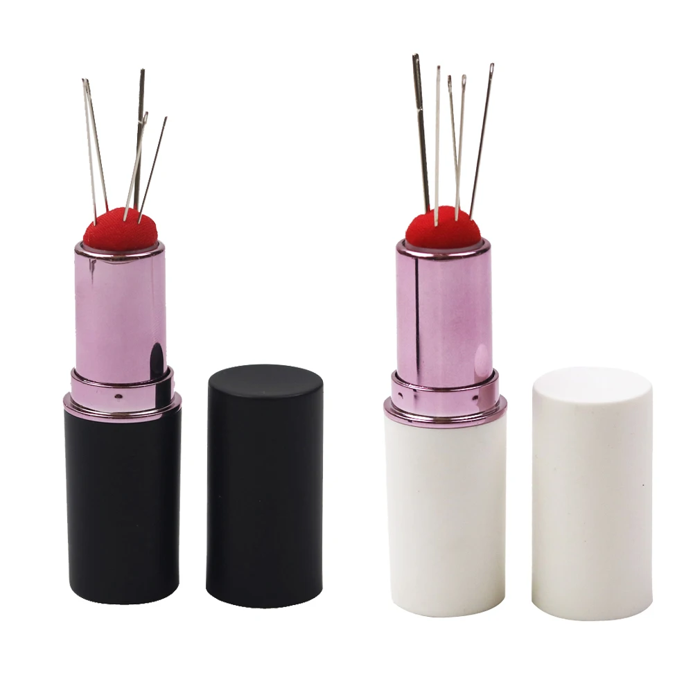 Black D&D Lipstick Pin Cushion Sewing Needle Case with Hand Needles for Needlework DIY Craft Tools 