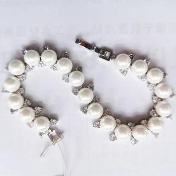 Faux Ivory Pearl Bridal Bracelet Cubic Zirconia Crystals Imitation Pearl Bracelet for Wedding