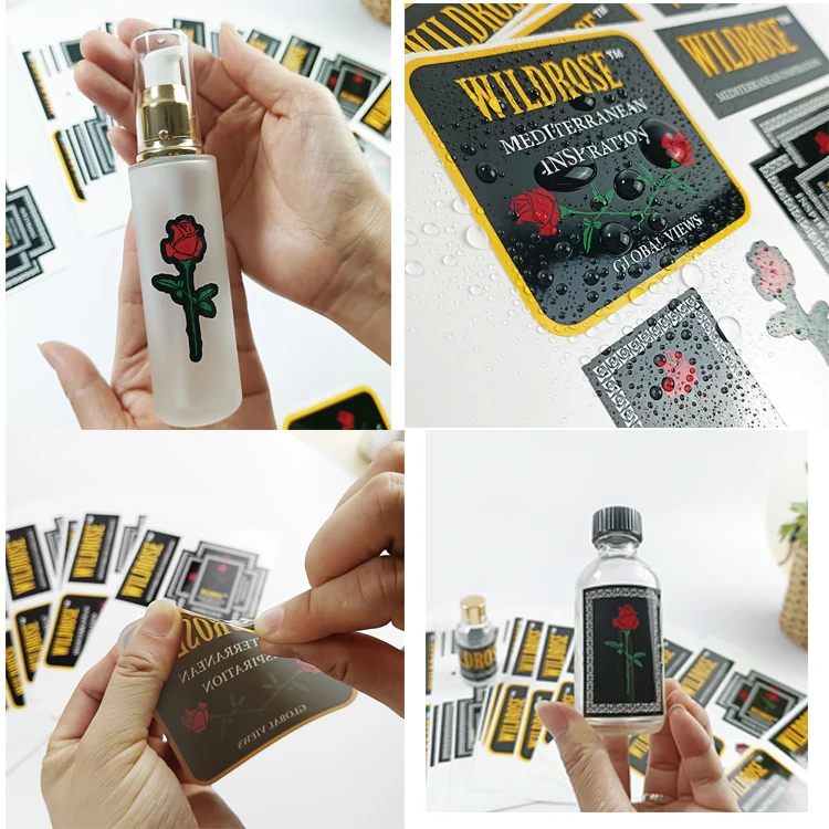 Custom Durable  Printed Perfume Bottle Logo Sticker,Waterproof Self Adhesive Foil Vinyl Roll Private Cosmetic Packaging Labels