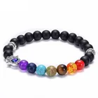 Palm Volcanic Lava Stone Bracelet 7 Chakra Beaded Evil Eye Fatima Palm Bracelet