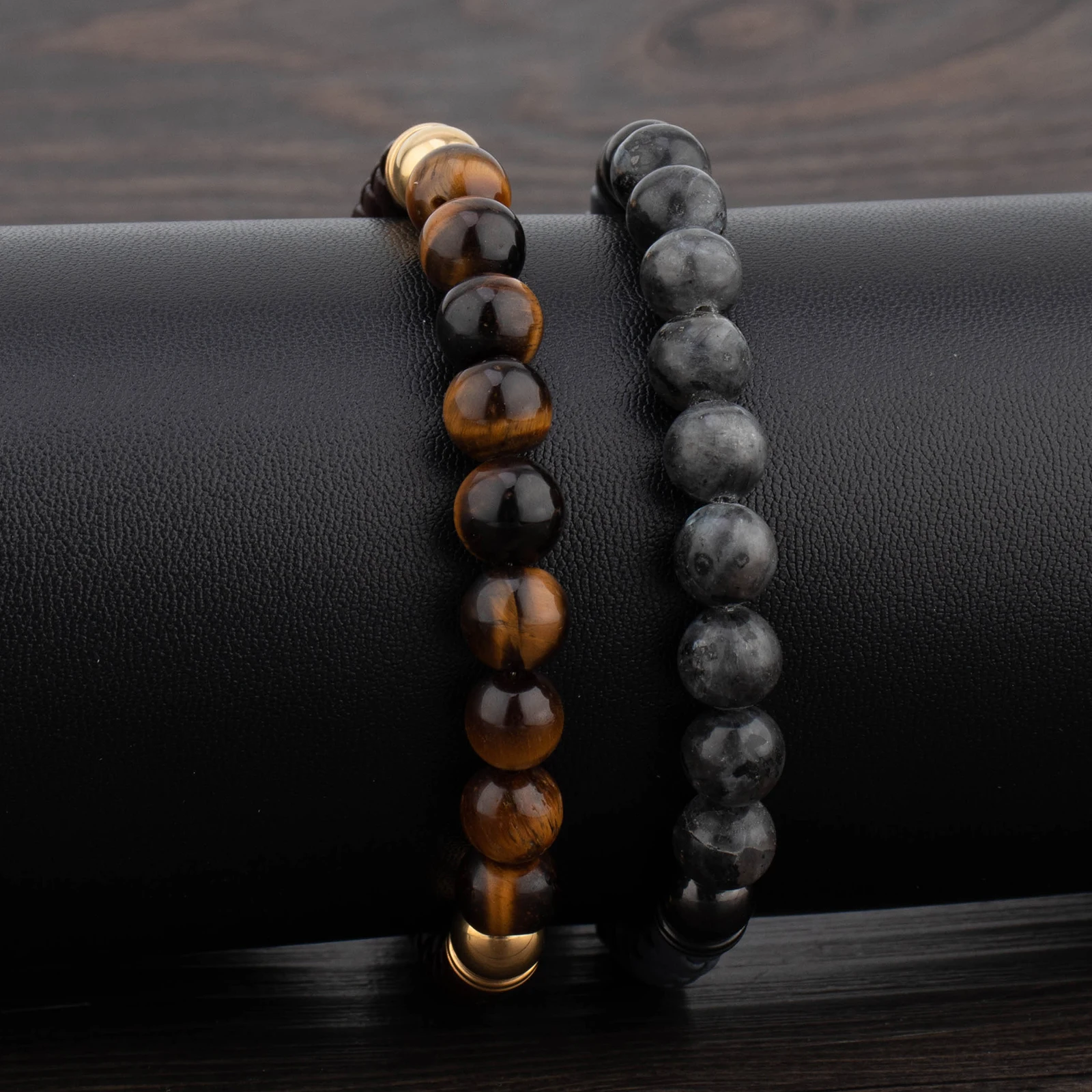 Fashion Jewelry Stainless Steael Clasp Genuine Leather Custsom Natural Beaded Bracelet For Men
