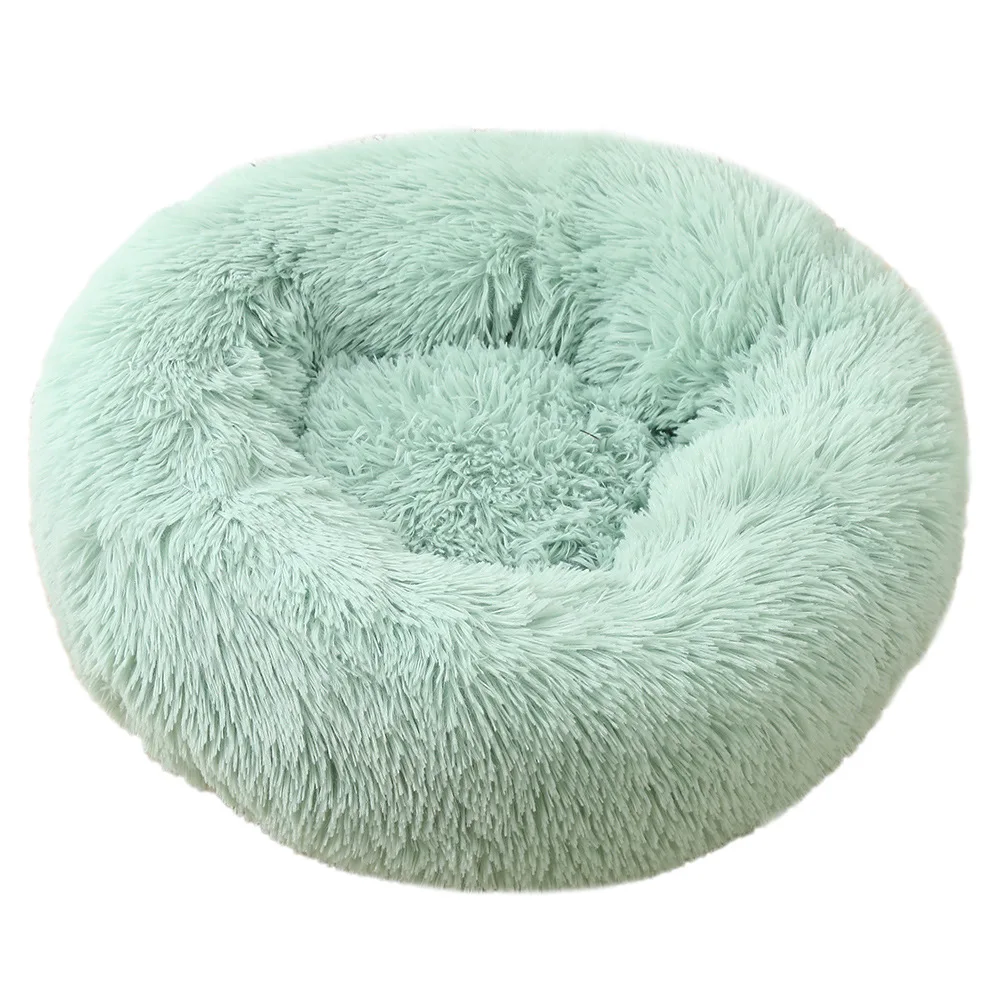 product luxury plush pet round bed soft faux fur donut bed for dogs and cats solid pattern-61