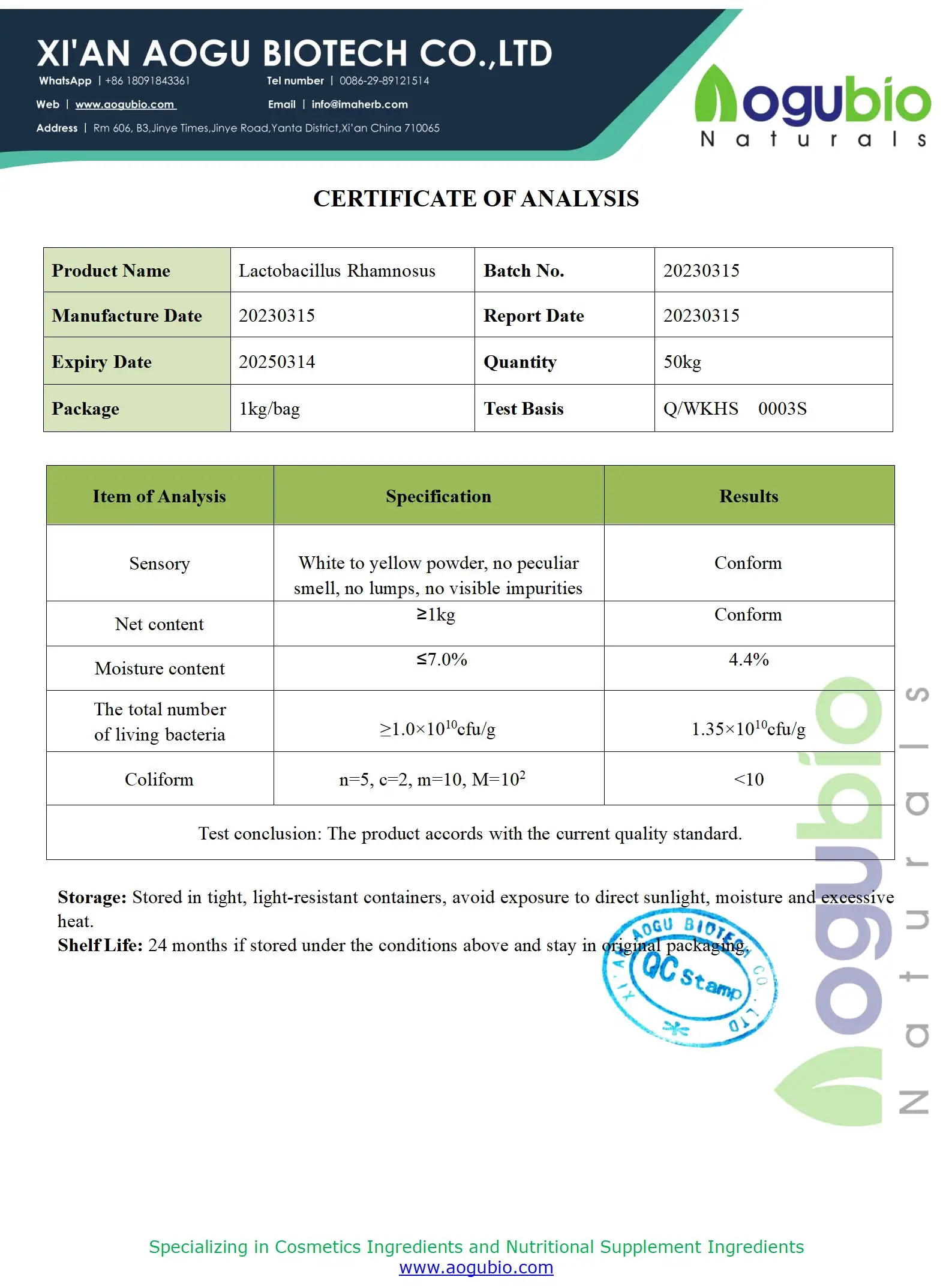 Aogubio Oem Food Grade Lactobacillus Rhamnosus Powder Probiotics 10