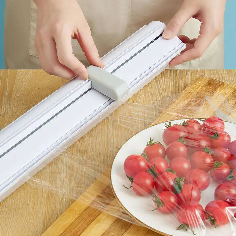 Kitchen Small Cutting Tools Cling Wrap Dispenser Wall Mounted Preservative Film Cutter Plastic Wrap Dispenser Box