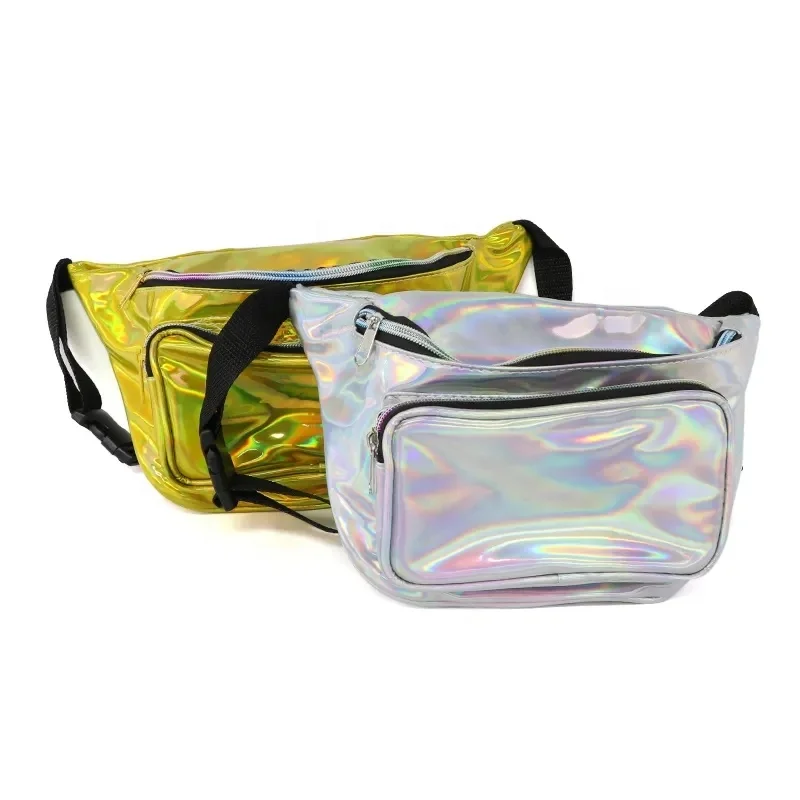 Wholesale Custom Holographic PVC Fanny Pack Adjustable Waist Belt for Women for Travel Running Crossbody Use