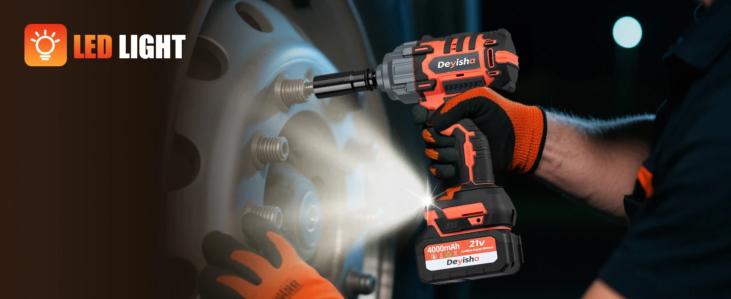 Llave de Impacto Inalámbrica de 1500N.m (1100Ft-lbs), Llave de Impacto sin Escobillas de Alto Torque de 1/2\" con 2 Baterías de 4.0Ah y 6 Dados para Automóvil