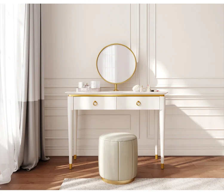 Linsy Mini Simple Modern White Metal Gold Marble Make Up Vanity Table Set Dresser Cheap Dressing Table EK1C