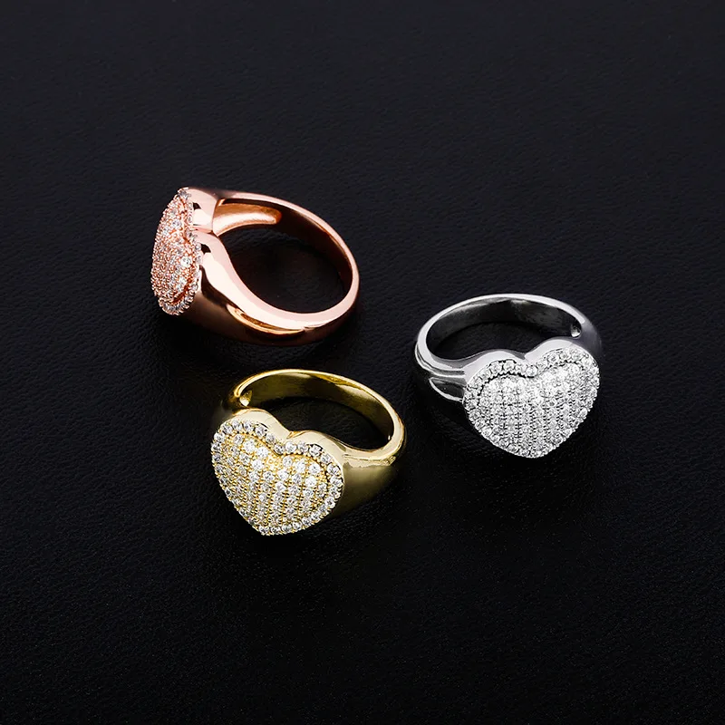 2020 european wedding engagement rose gold plated zircon heart shape rings crystal finger ring women jewelry rings