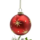 Star Home Xmas Tree Decorative 8CM Glass Red Christmas Ornament Ball With Hand Painted Star