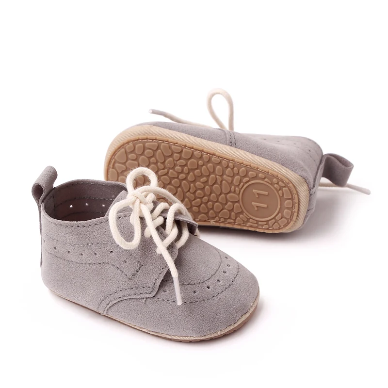 British Style Solid Color Sanded Leather Baby Non-slip Bow Front Lace-up Toddler Shoes details