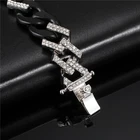Silver Bracelet 15MM Silver Black Cuban Chain Hip Hop Bracelet