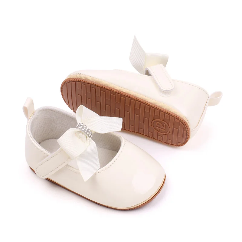 Pure Color PU Leather Baby Dress Shoes Soft TPR Toddler Shoes Girls Breathable Lightweight Anti-Slip Flat Style Fabric Insole factory