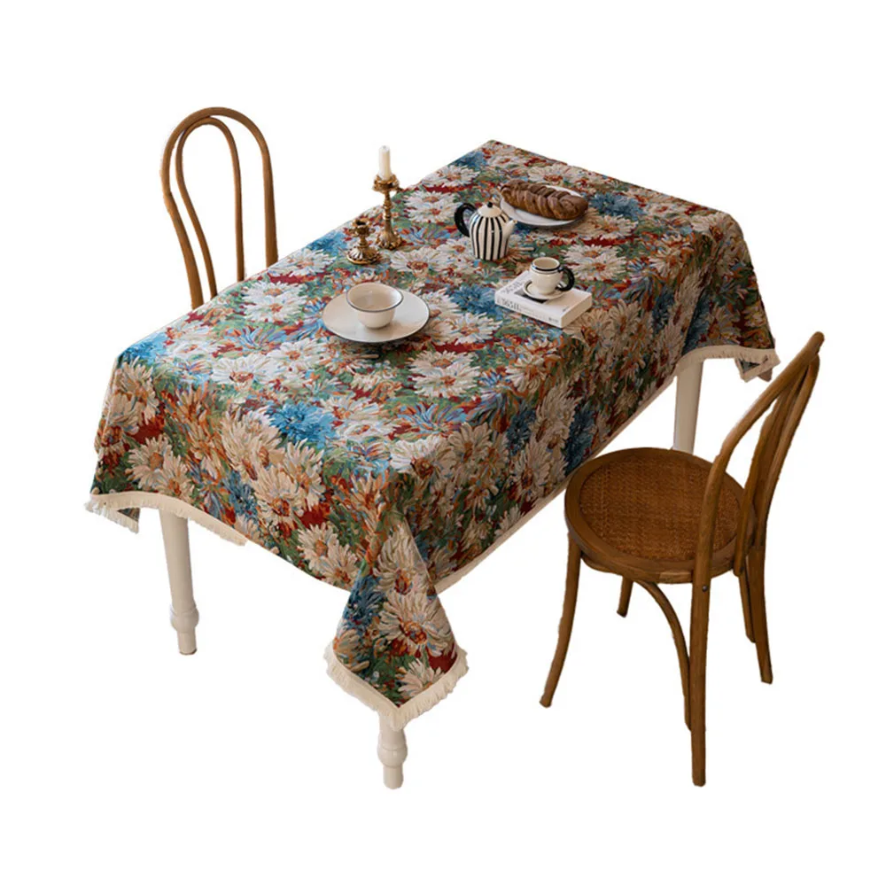 Retro Pastoral Style Cotton Linen Floral Antislip Tea Space Living Room Canteen Rectangle Household Tablecloth