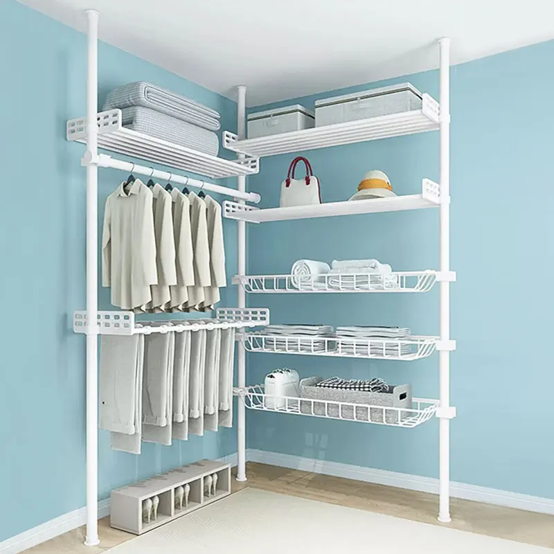 Combination Wardrobe Clothes Rack Metal Garment Racks Bedroom Small Standing Heavy Duty Clothes Racks For Hanging Clothes