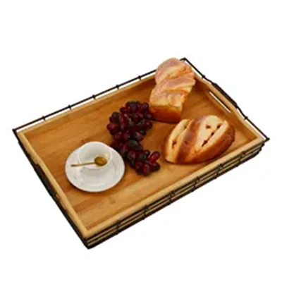 Hot Selling Natural Bamboo Wooden Rectangle Serving Tray Food Tray With Handles Great For Dinner Tea Bar Breakfast Best Gift