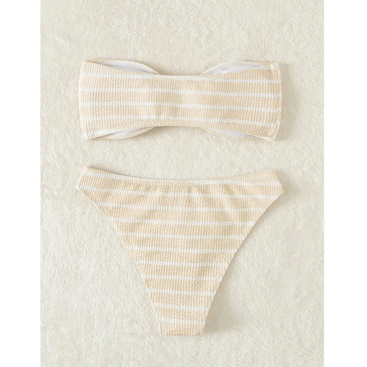 Fashion Stripe Women S Two Piece Bikini Sexy Bra Open Back