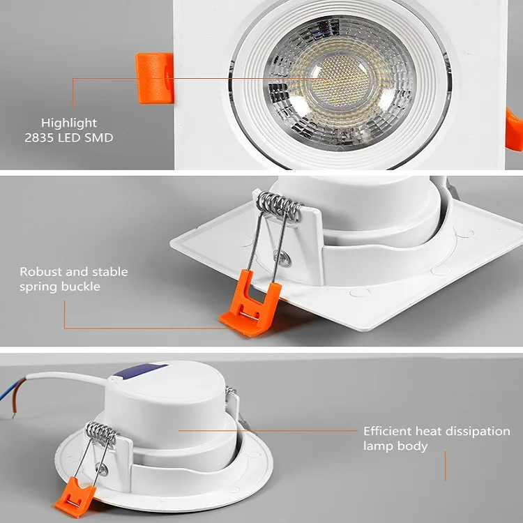 Factory special Indoor Lighting Round Square Recessed Spotlight Lamp Adjustable Smd Downlight 3w 5w 7w Ceiling Led Spot Light