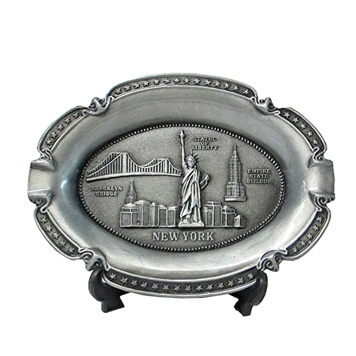 New York Souvenir Metal Plate with Statue of Liberty Manhattan Empire State Building Brooklyn Bridge