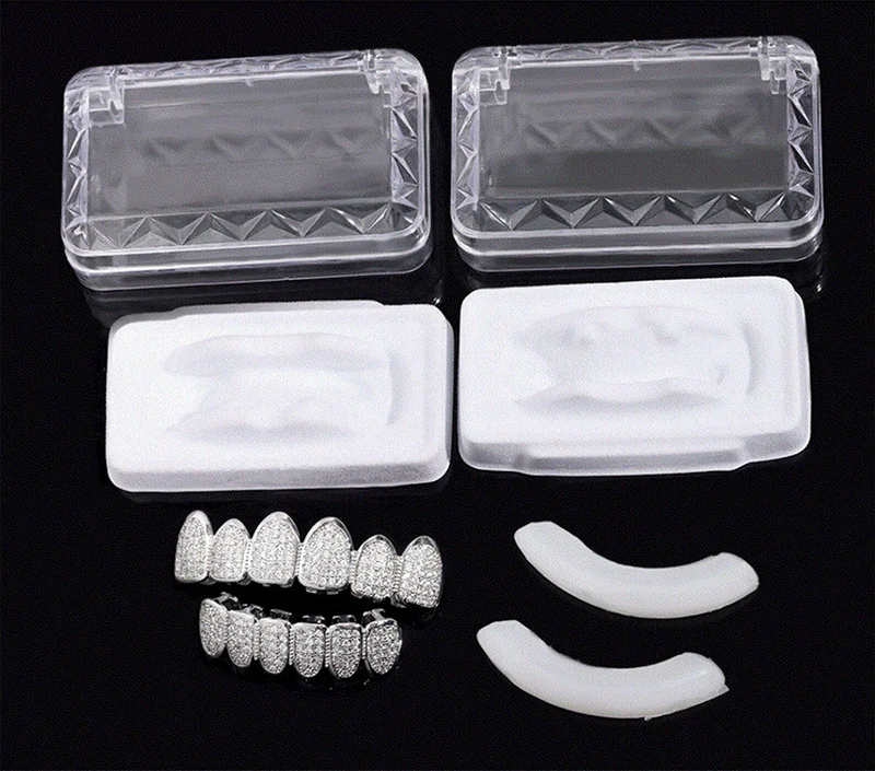 Silver Bling Hip Hop Grillz Mold Kit De Dent Vvs Moissanite Zircon Iced