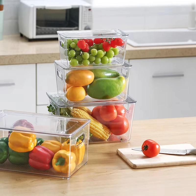 Plastic Refrigerator Organizer Bins With Lids For Freezer Kitchen Cabinets Pantry Organization And Storage