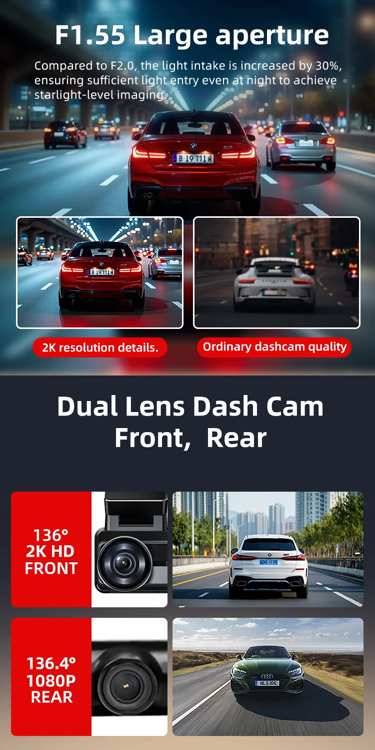 Factory Outlet HDR TOUCH VERSION Dual Lens Wifi Camera 3 Inch IPS LCD Display with 2k+1080P GPS Tracking and Speed for Agent factory