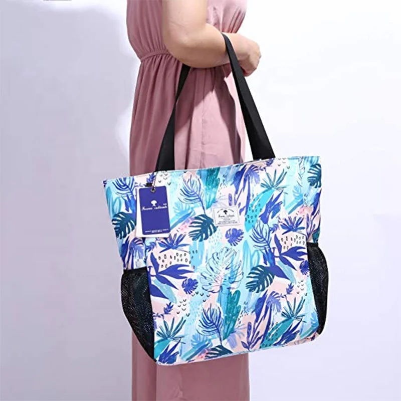 Wholesale Full Color Printing Canvas Bag Large Capacity Shoulder Beach Handbag Women Tote Bag With Small Pouch