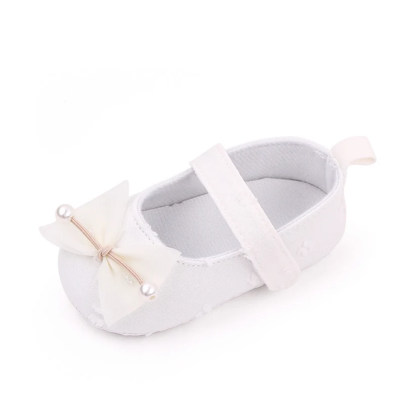New Solid Color Pearl Yarn Bow Soft Soled Non-slip Princess Toddler Shoes for Baby Girls manufacture